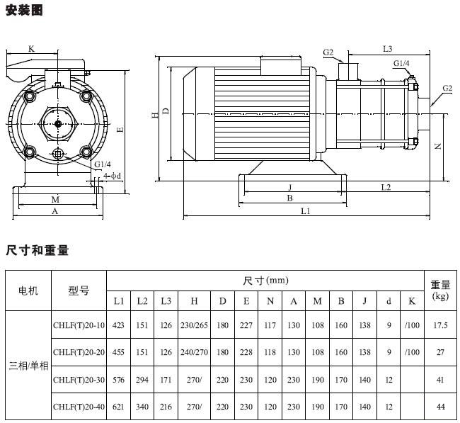 不銹鋼多級(jí)離心泵安裝圖、尺寸及重量