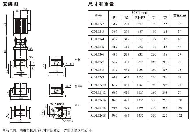 CDL型立式多級離心泵安裝尺寸圖